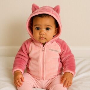NEW Columbia Baby Sherpa Pink Jacket Sz 3-6 months Preppy Comfy Soft Fleece